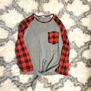 Holiday red and black plaid top